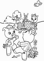 coloriage le petit cochon construit sa maison de brique